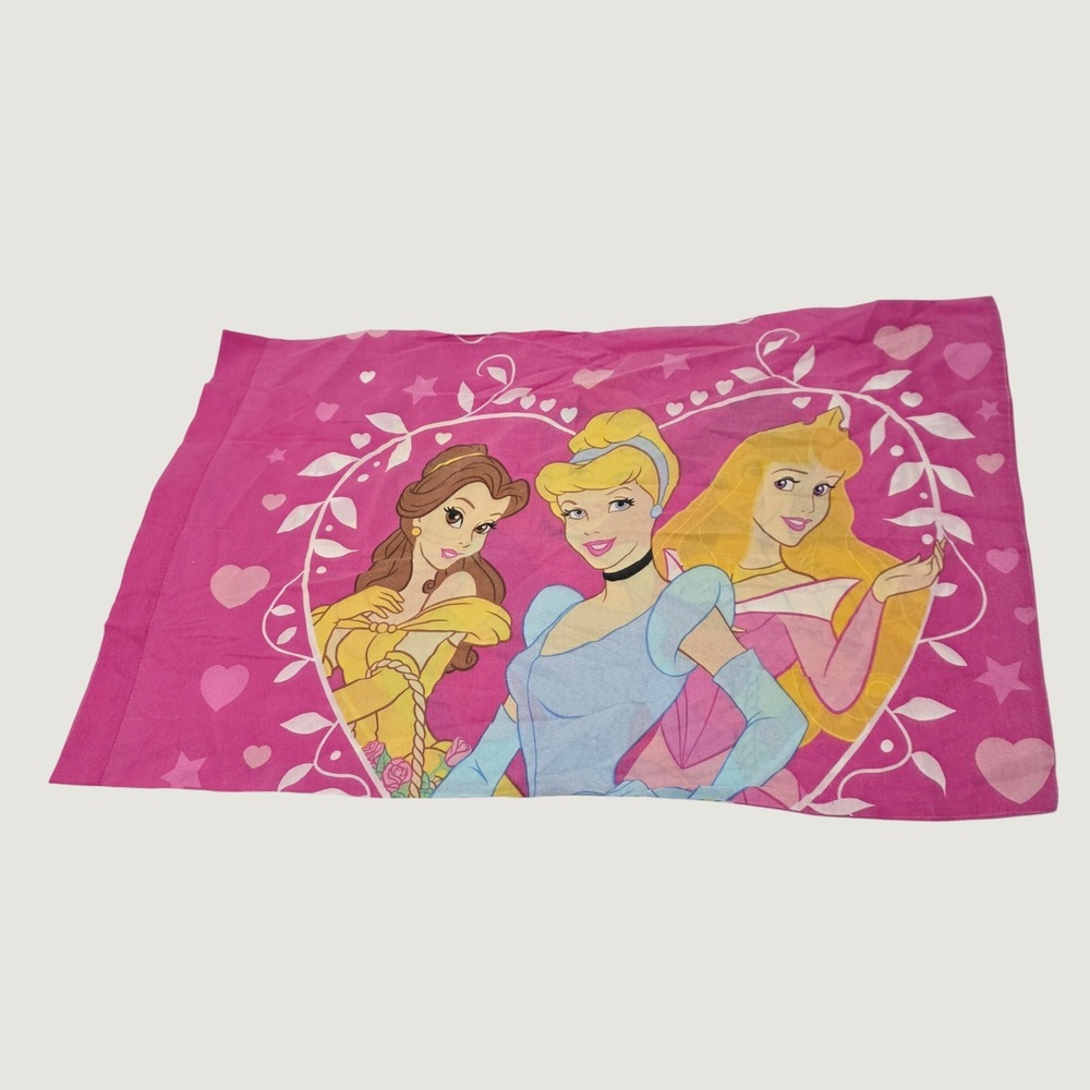 Vintage Disney Girls Pillowcase Kids Standard Pink Belle Cinderella Aurora